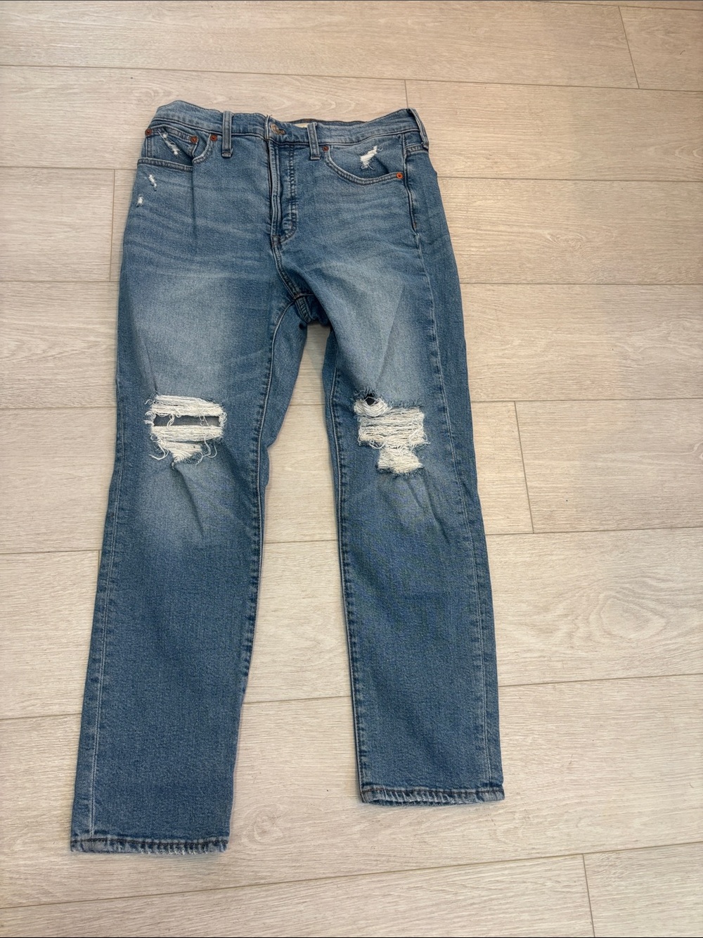 Madewell The Perfect Vintage Straight Leg Distressed Blue Jeans size 28